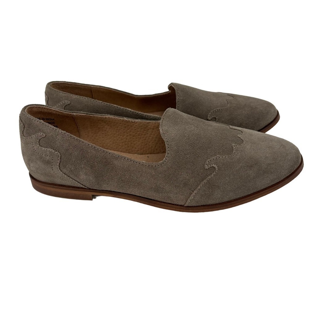 Seychelles Revolution Suede Loafer Taupe Leather Stitching Detail Slip On Size 7